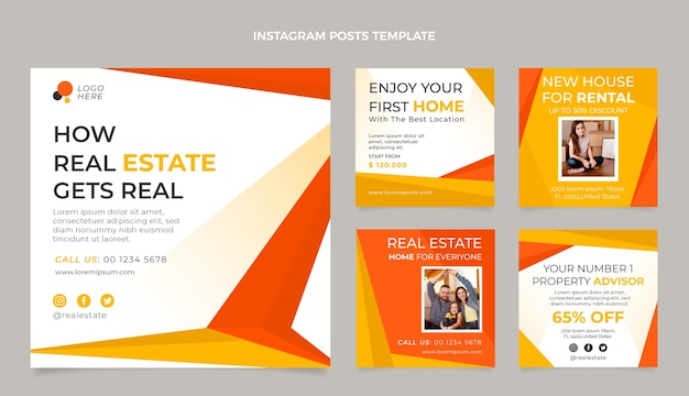 Flat design real estate instagram posts