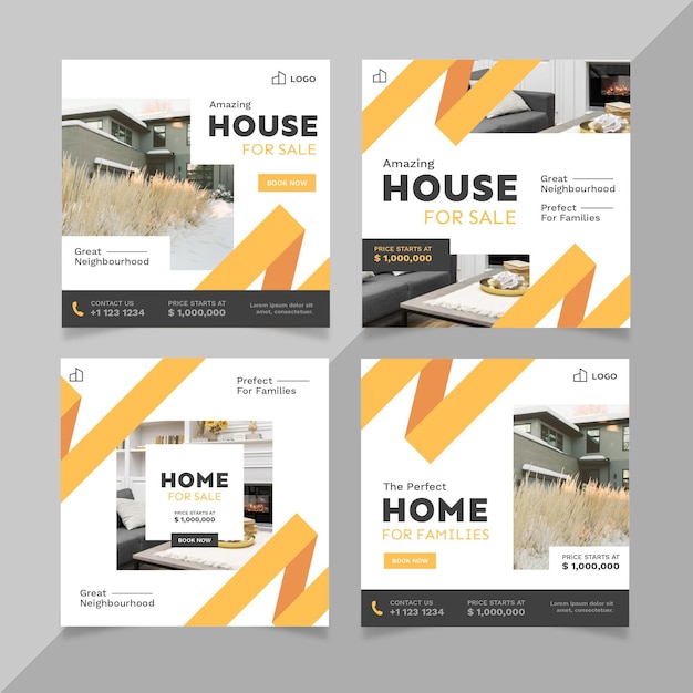 Free vector flat design real estate instagram posts