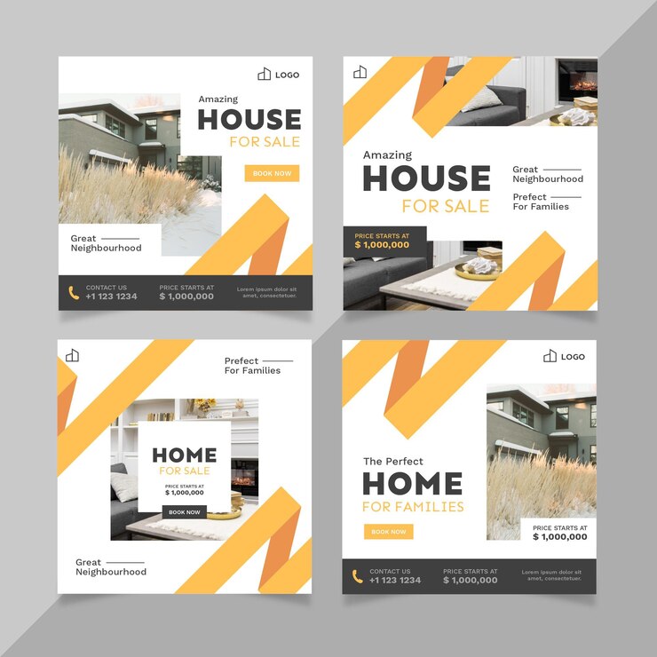 Free Vector flat design real estate instagram posts