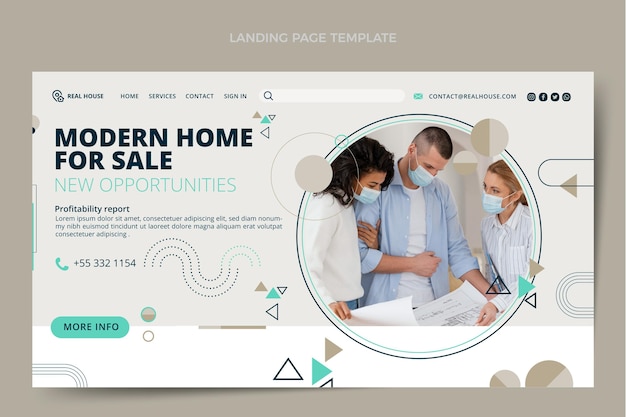 Free vector flat design real estate landing page template