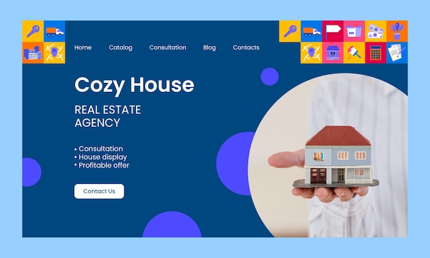 Free vector flat design real estate landing page template