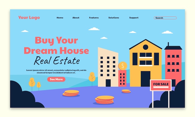 Flat design real estate landing page