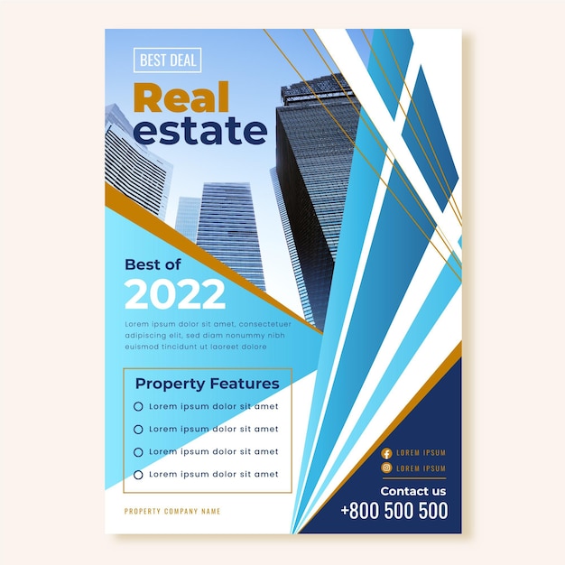 Free vector flat design real estate poster with photo ready to print