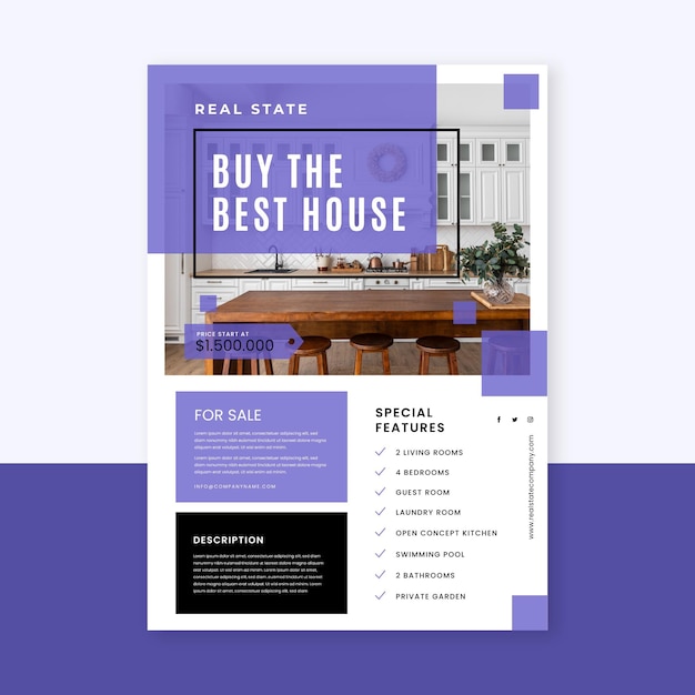 Free vector flat design real estate poster with photo