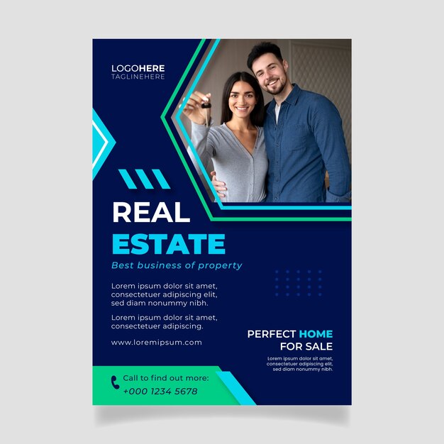 Flat design real estate poster