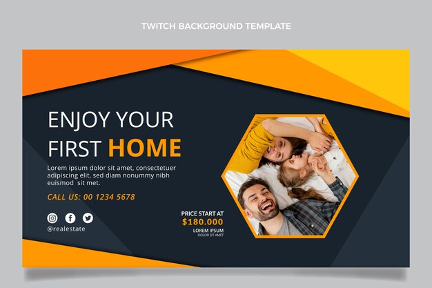 Flat design real estate twitch background