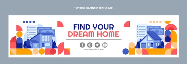 Free vector flat design real estate twitch banner