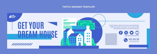 Free vector flat design real estate twitch banner