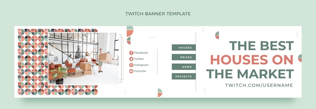 Плоский дизайн баннера недвижимости twitch