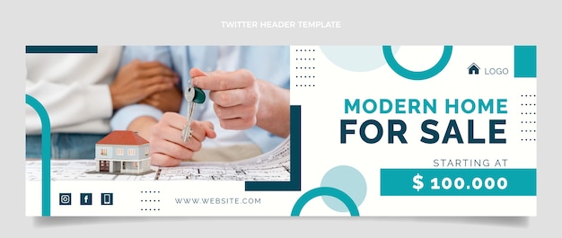 Free vector flat design real estate twitter header