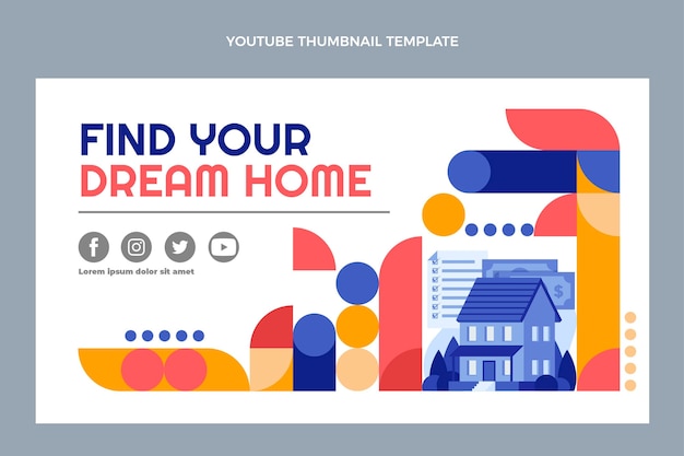 Free vector flat design real estate youtube thumbnail