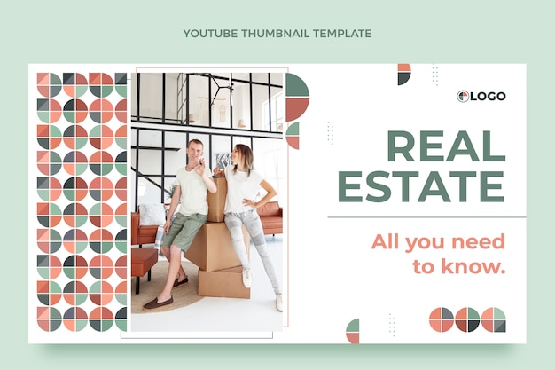 Free vector flat design real estate youtube thumbnail