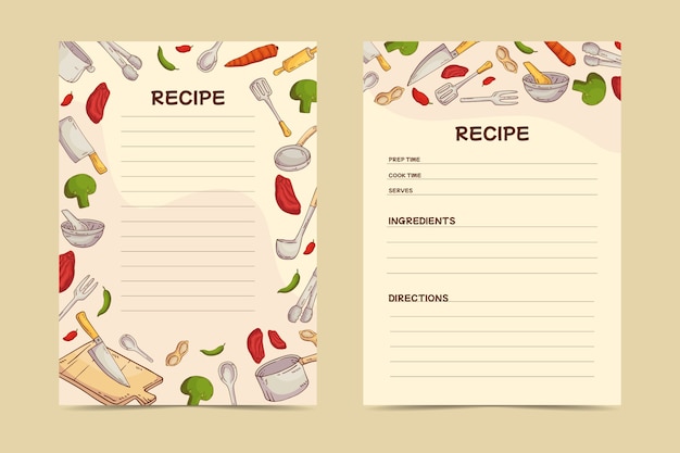 Modello di elenco di ricette dal design piatto