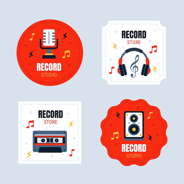 Free vector flat design record label collection