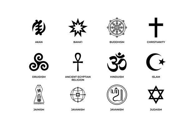 Коллекция религиозных символов в плоском дизайне