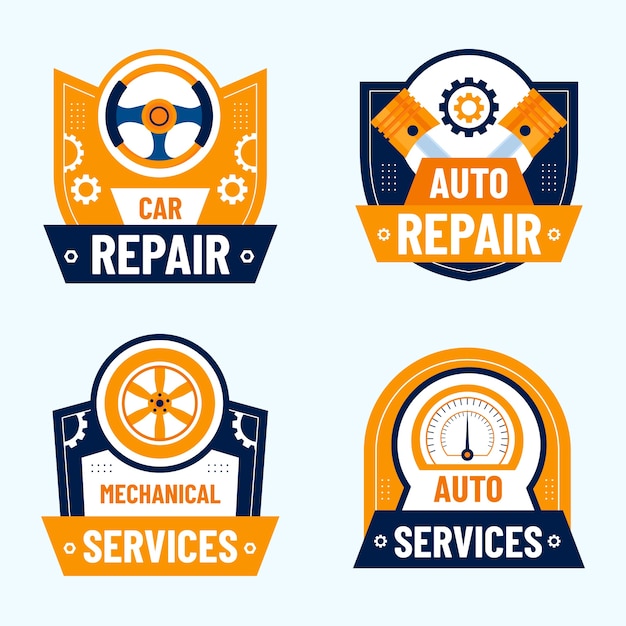 Flat design repair services labels