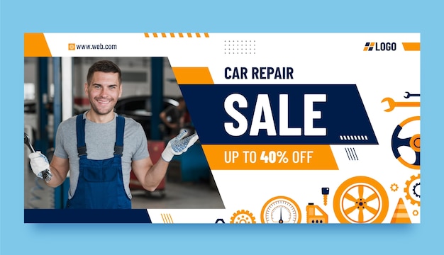 Flat design repair services sale banner