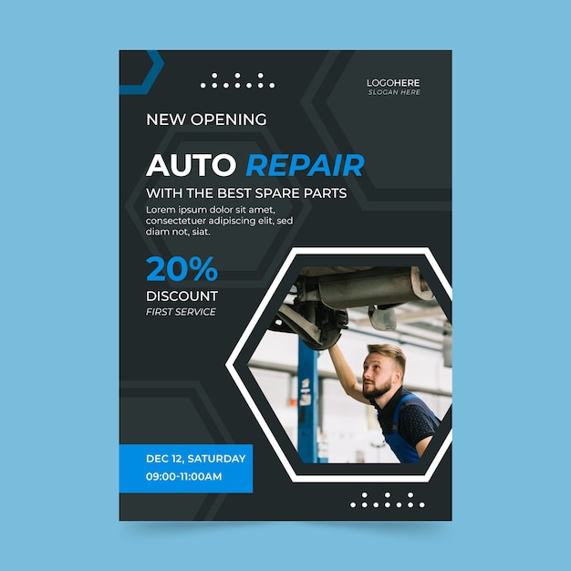 Flat design repair shop poster template