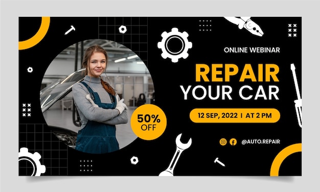 Free vector flat design repair shop webinar template