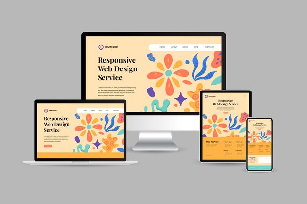 フラットデザインレスポンシブウェブサイトデザイン