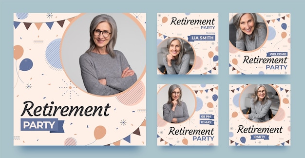 Free vector flat design retirement party instagram posts