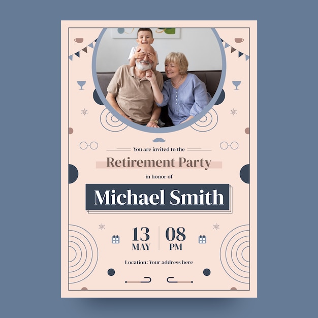 Free vector flat design retirement party invitation template