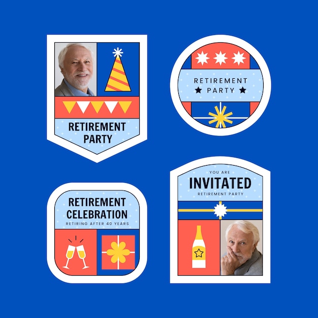 Free vector flat design retirement party labels template