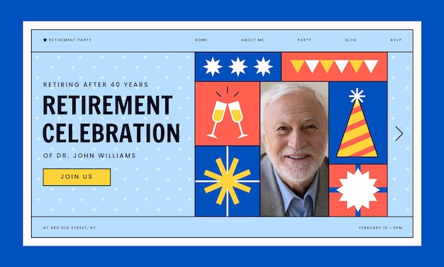 Free vector flat design retirement party landing page template