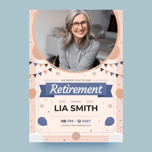 Free vector flat design retirement party poster template