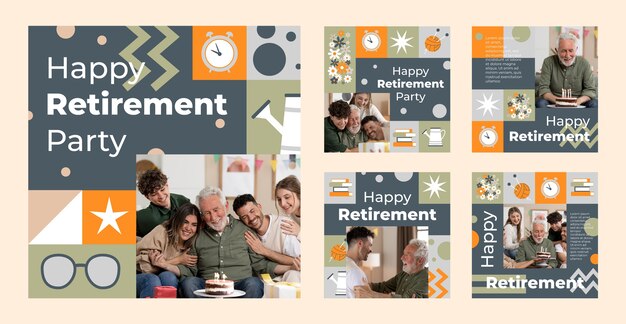 Vettore gratuito modello di festa di pensionamento design piatto