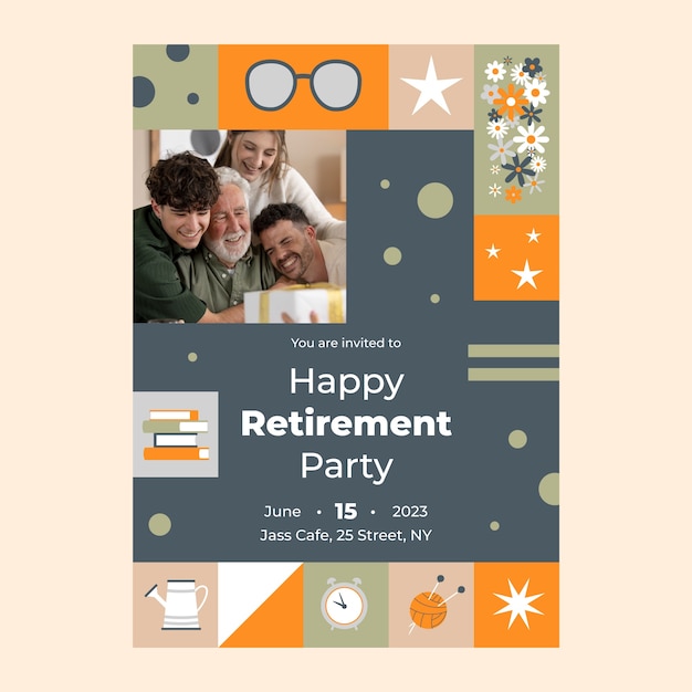 Flat design retirement party template