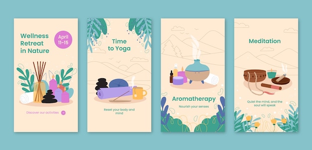 Free vector flat design retreat instagram stories template