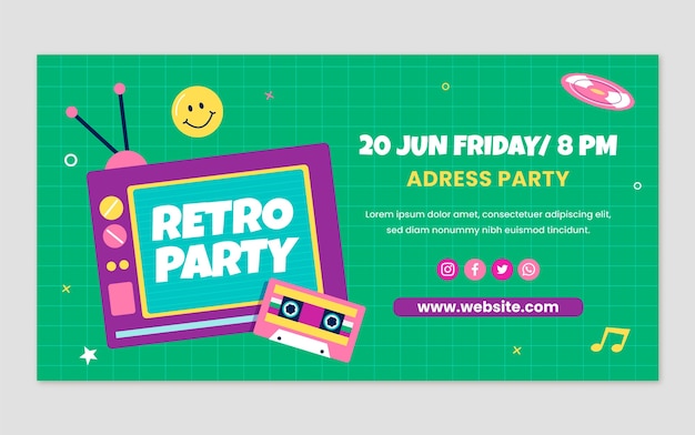 Flat design retro 90s party facebook post