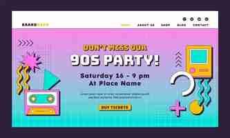 Free vector flat design retro 90s party landing page template