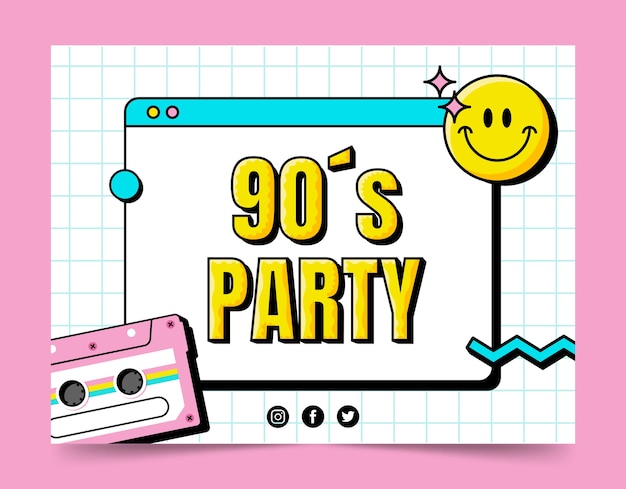 Flat design retro 90s party photocall template