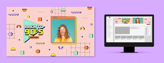 Flat design retro 90s party youtube channel art