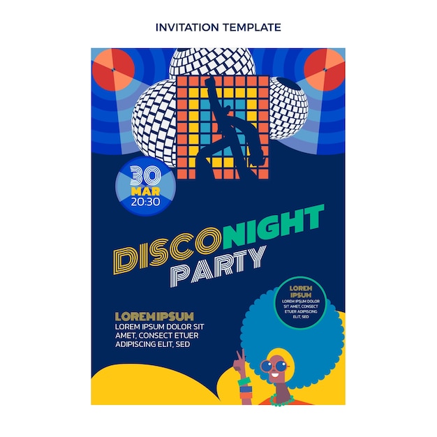 Free vector flat design retro disco party invitation