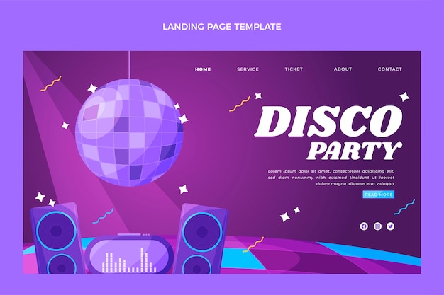 Vettore gratuito pagina di destinazione per una festa in discoteca retrò dal design piatto