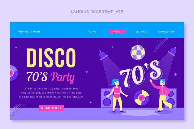 Flat design retro disco party landing page