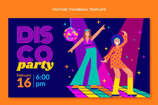 Vettore gratuito miniatura di youtube per feste in discoteca retrò dal design piatto