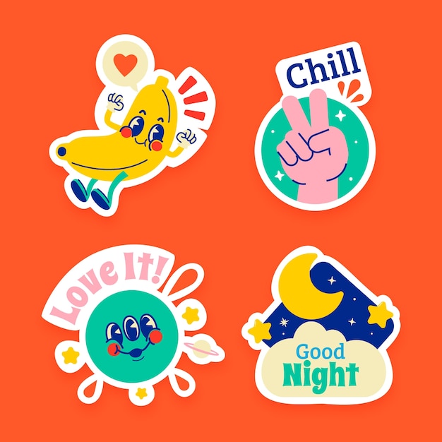 Flat design retro sticker collection