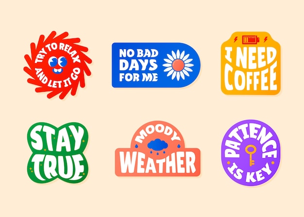 Flat design retro sticker collection