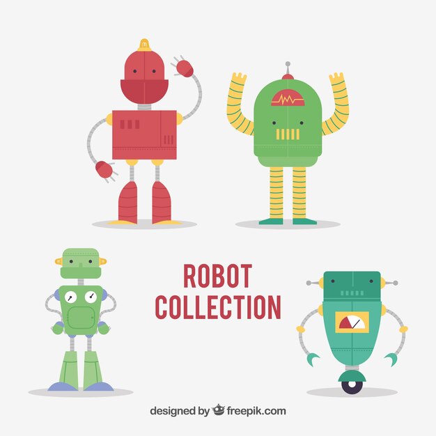 フラットデザインのロボットキャラクターコレクション