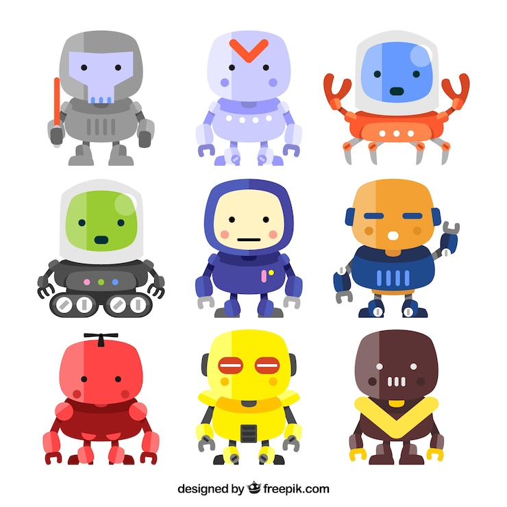Free Vector flat design robot character collection