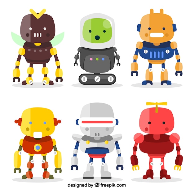 フラットデザインのロボットキャラクターコレクション