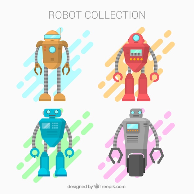 Vettore gratuito collezione di personaggi robot di design piatto