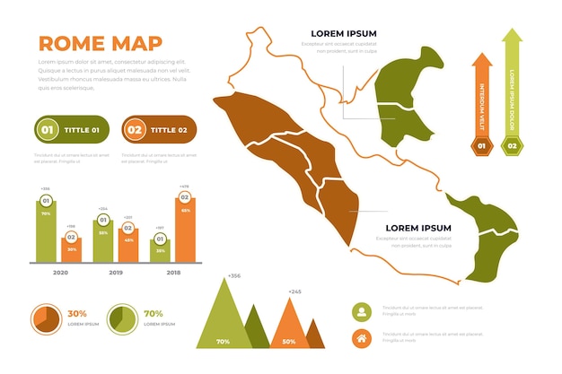 Flat design rome map infographics template