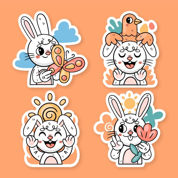 Free vector flat design ronnie the bunny in nature sticker set