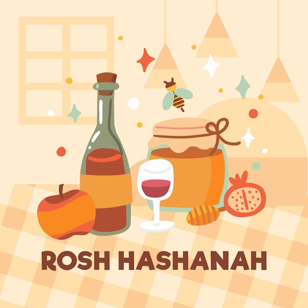 Design piatto rosh hashanah cibo sul tavolo