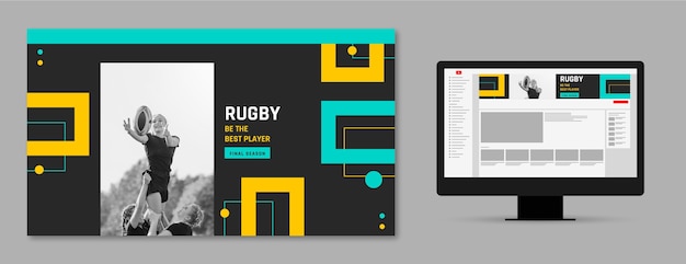 Vettore gratuito arte del canale youtube del gioco di rugby design piatto